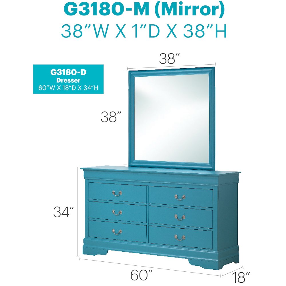 Glory Furniture Louis Phillipe Dresser in Teal Color
