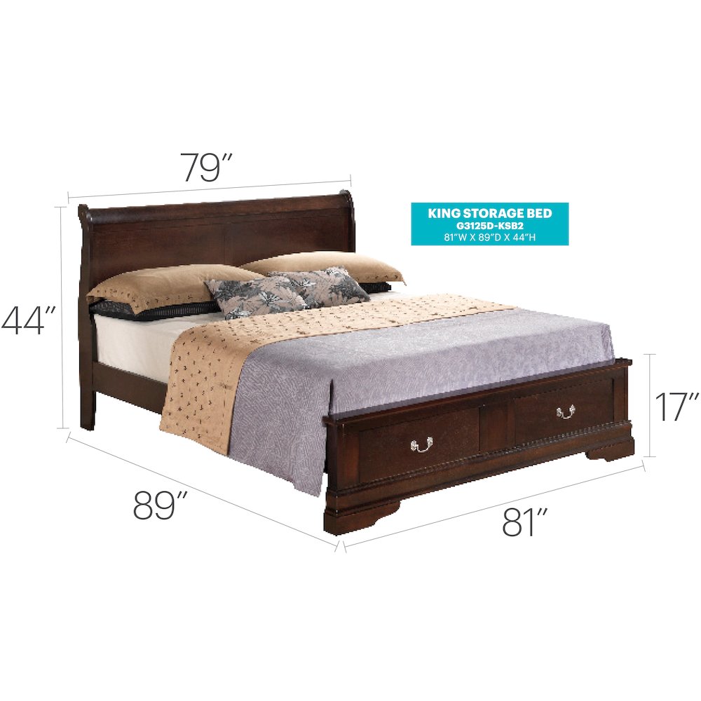 Glory Furniture Louis Phillipe King Storage Bed in Cappuccino Color