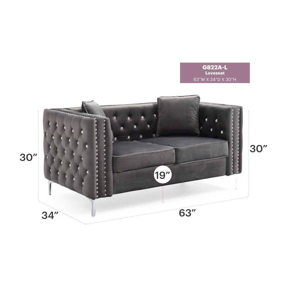 Glory Furniture Paige Loveseat in Gray Color