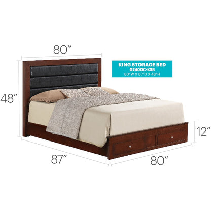 Glory Furniture Burlington King Storage Bed in Cherry Color