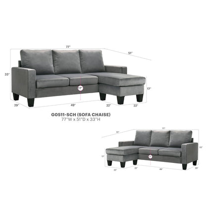 Glory Furniture Jessica Sofa Chaise in Gray Color