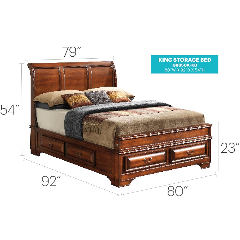 Glory Furniture LaVita King Storage Bed in Oak Color