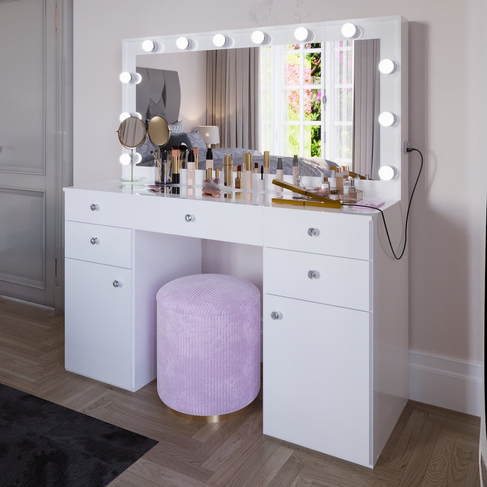 Kiana Vanity Makeup Desk (Crystal Knobs)