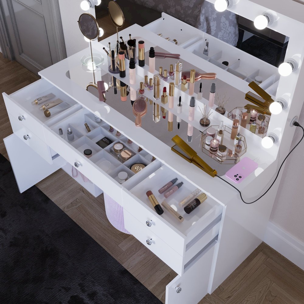 Kiana Vanity Makeup Desk (Crystal Knobs)
