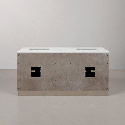 Hugo 72 In. Double Sink Carrara White Marble Countertop Bath Vanity in Grey Oak