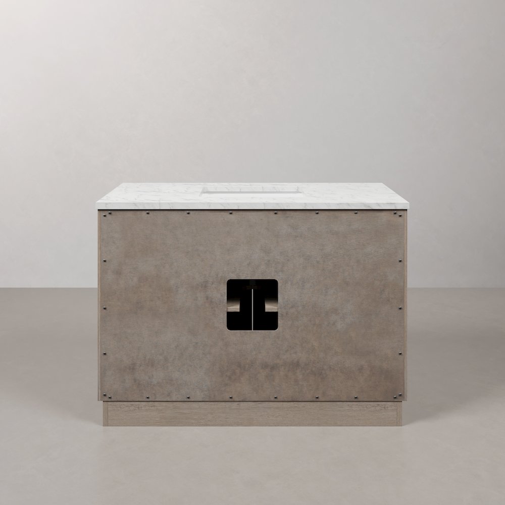Hugo 48 In. Single Sink Carrara White Marble Countertop Bath Vanity in Grey Oak