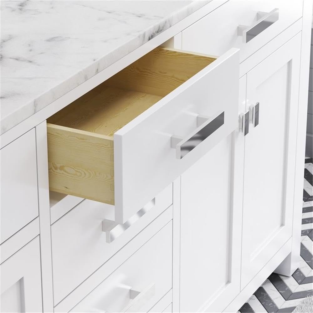 Madison 72 In. Double Sink Carrara White Marble Countertop Bath Vanity