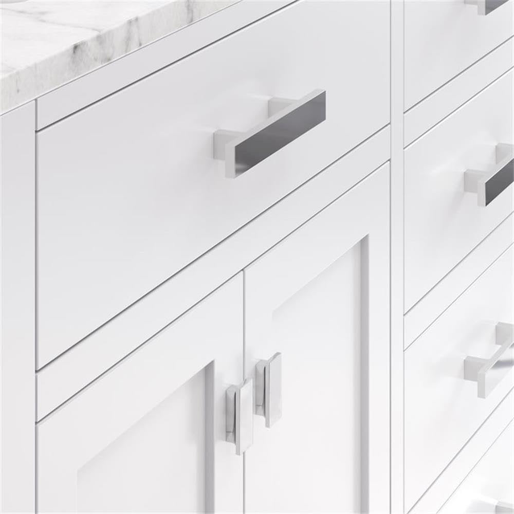 Madison 72 In. Double Sink Carrara White Marble Countertop Bath Vanity