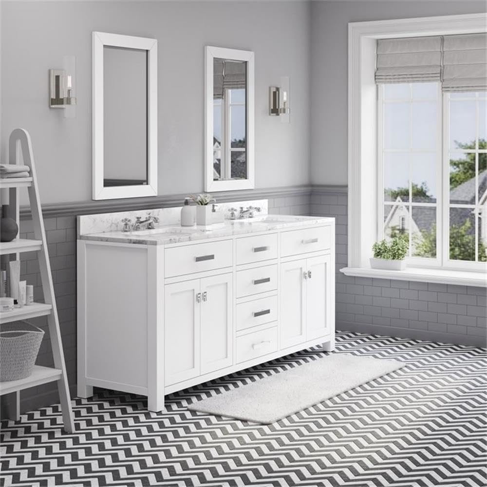 Madison 72 In. Double Sink Carrara White Marble Countertop Bath Vanity