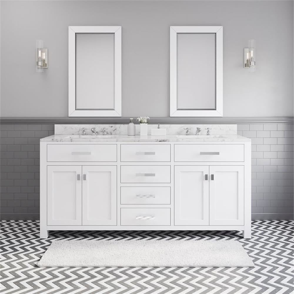 Madison 72 In. Double Sink Carrara White Marble Countertop Bath Vanity