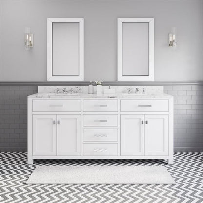 Madison 72 In. Double Sink Carrara White Marble Countertop Bath Vanity