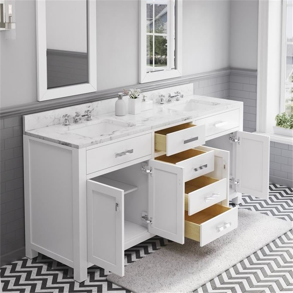 Madison 72 In. Double Sink Carrara White Marble Countertop Bath Vanity
