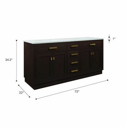 72 In. Double Sink Carrara White Marble Countertop Bath Vanity In Brown Oak