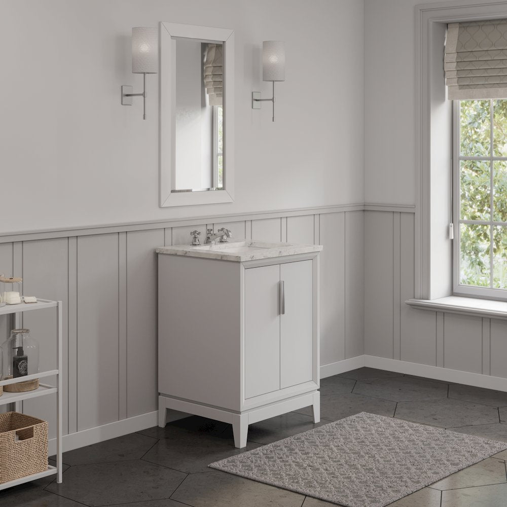 24 In. Single Sink Carrara White Marble Countertop Bath Vanity In Pure White