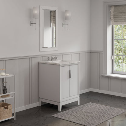 24 In. Single Sink Carrara White Marble Countertop Bath Vanity In Pure White