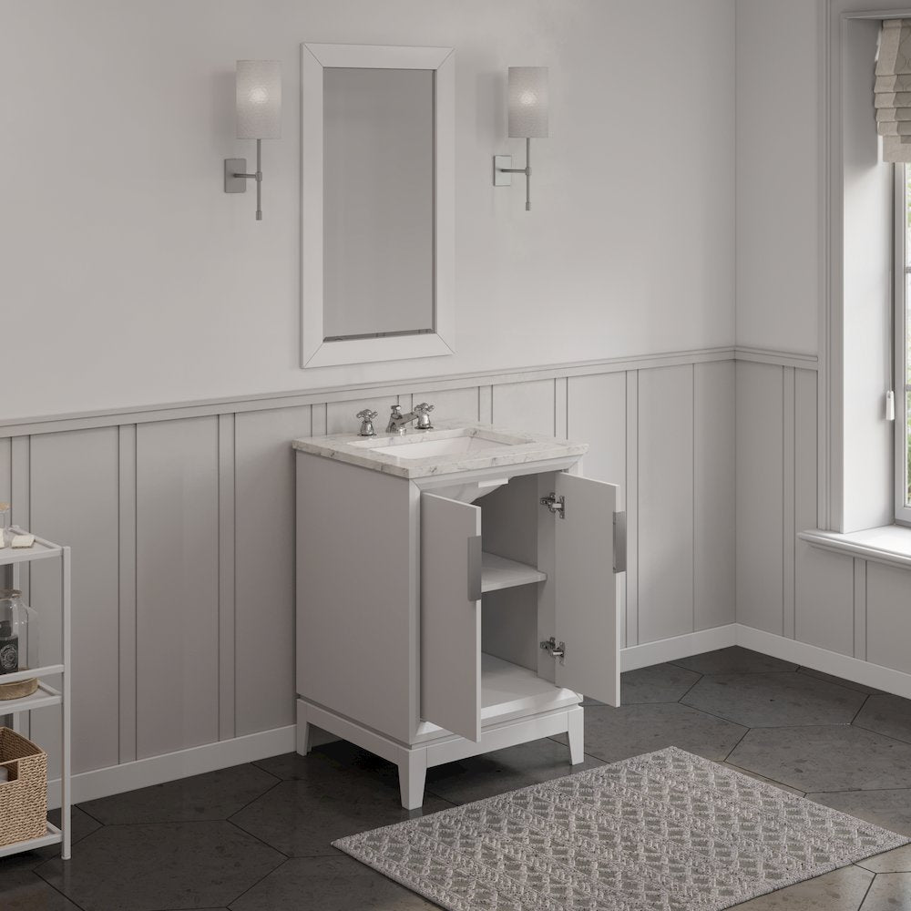 24 In. Single Sink Carrara White Marble Countertop Bath Vanity In Pure White