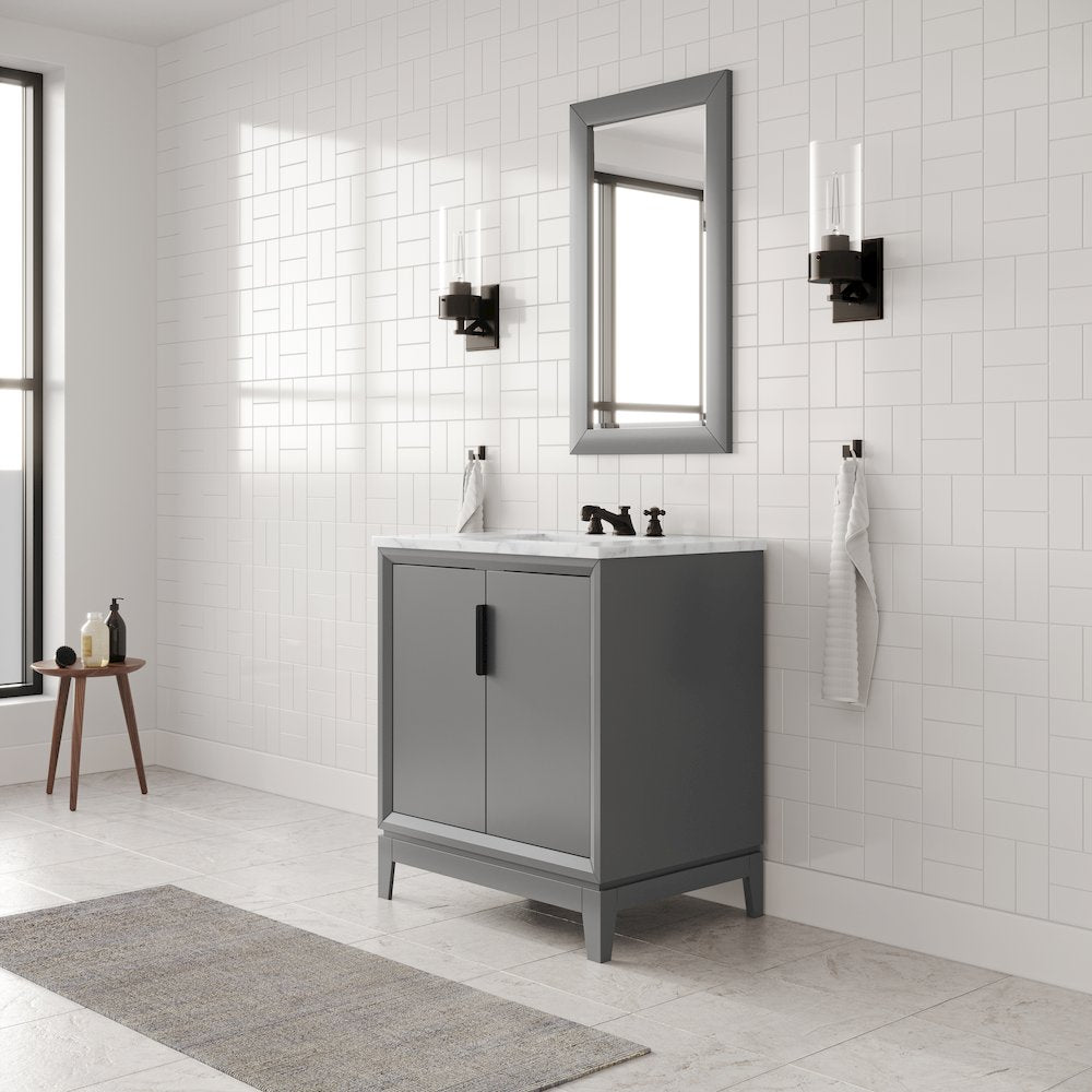 30 In. Single Sink Carrara White Marble Countertop Bath Vanity In Cashmere Grey