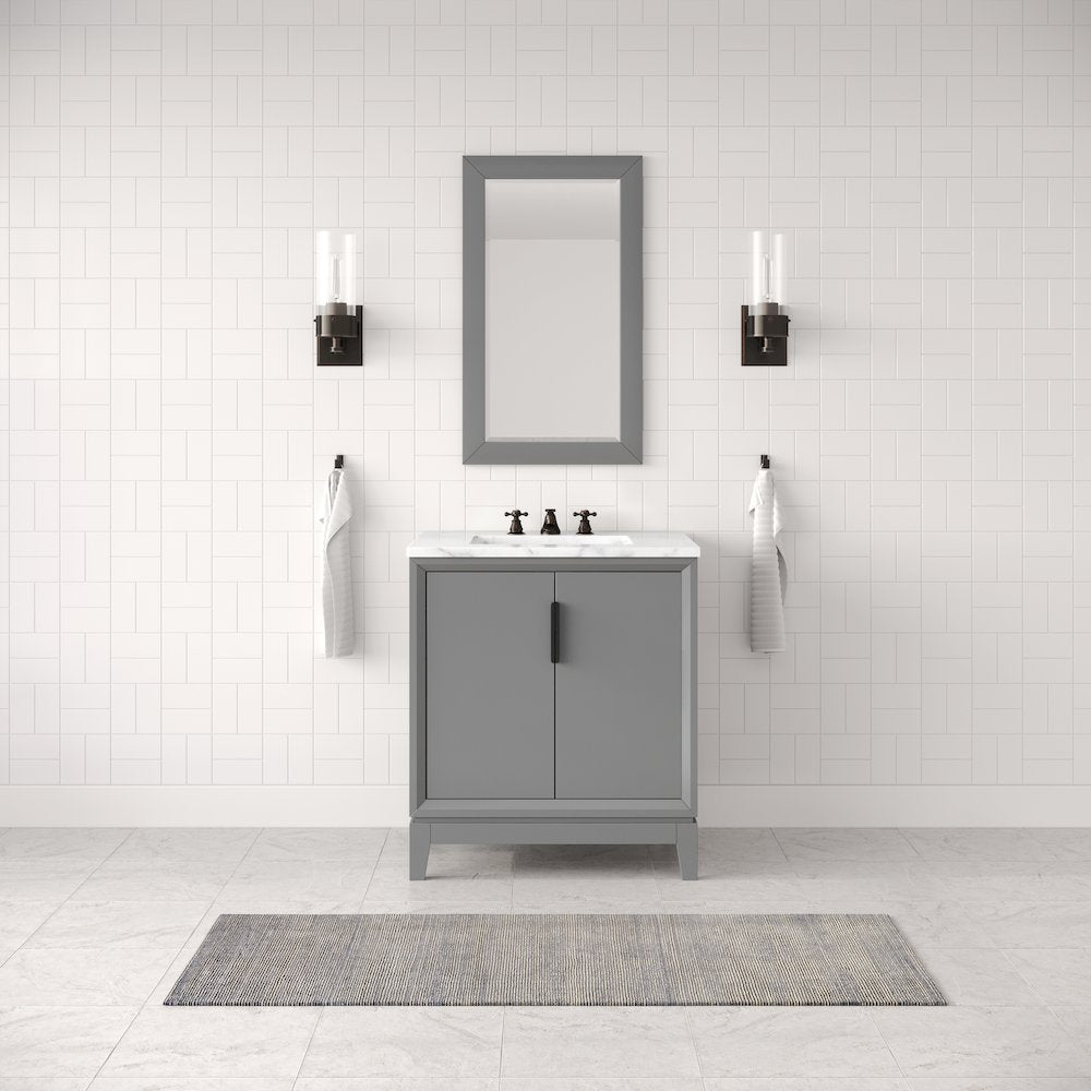 30 In. Single Sink Carrara White Marble Countertop Bath Vanity In Cashmere Grey