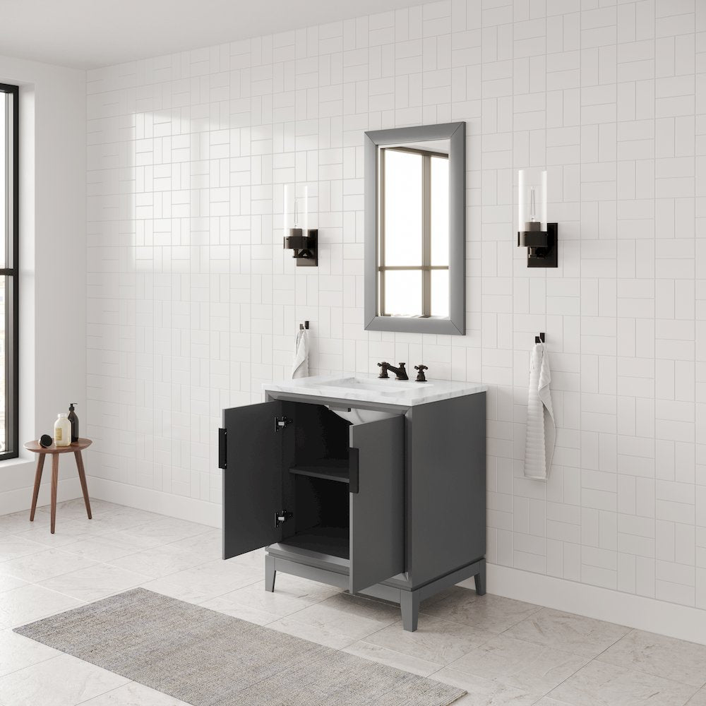 30 In. Single Sink Carrara White Marble Countertop Bath Vanity In Cashmere Grey