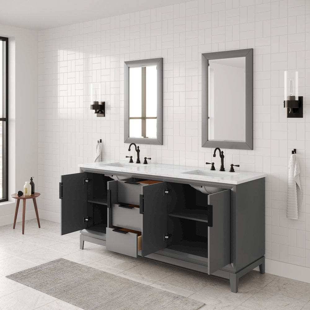 72 In. Double Sink Carrara White Marble Countertop Bath Vanity In Cashmere Grey