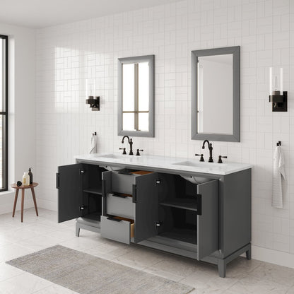 72 In. Double Sink Carrara White Marble Countertop Bath Vanity In Cashmere Grey