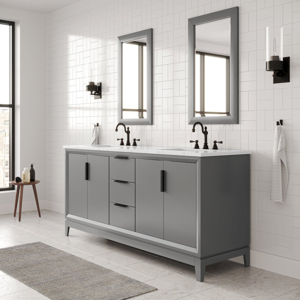 72 In. Double Sink Carrara White Marble Countertop Bath Vanity In Cashmere Grey