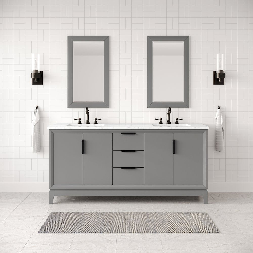 72 In. Double Sink Carrara White Marble Countertop Bath Vanity In Cashmere Grey