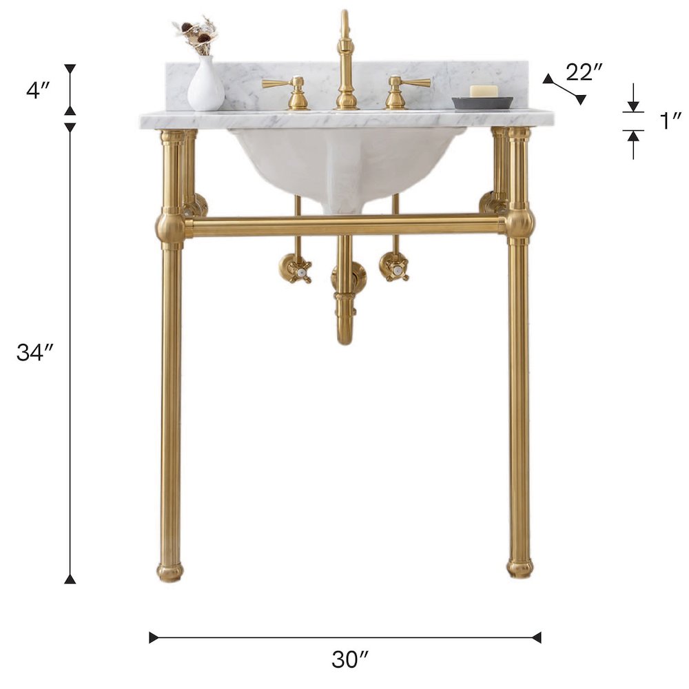 30 In. W. Single Wash Stand, P-Trap, and Carrara White Marble Countertop