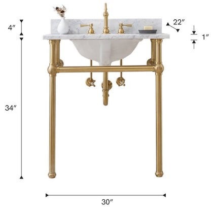 30 In. W. Single Wash Stand, P-Trap, and Carrara White Marble Countertop