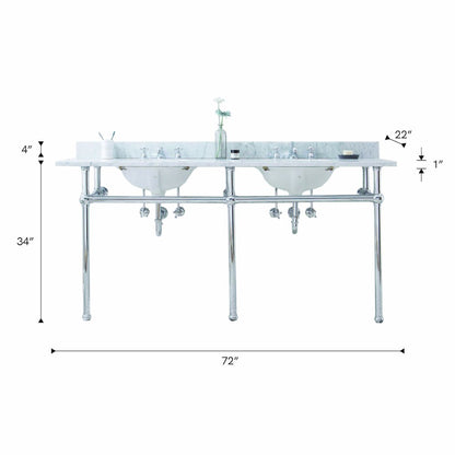 72 In. W. Double Wash Stand, P-Trap, and Carrara White Marble Countertop