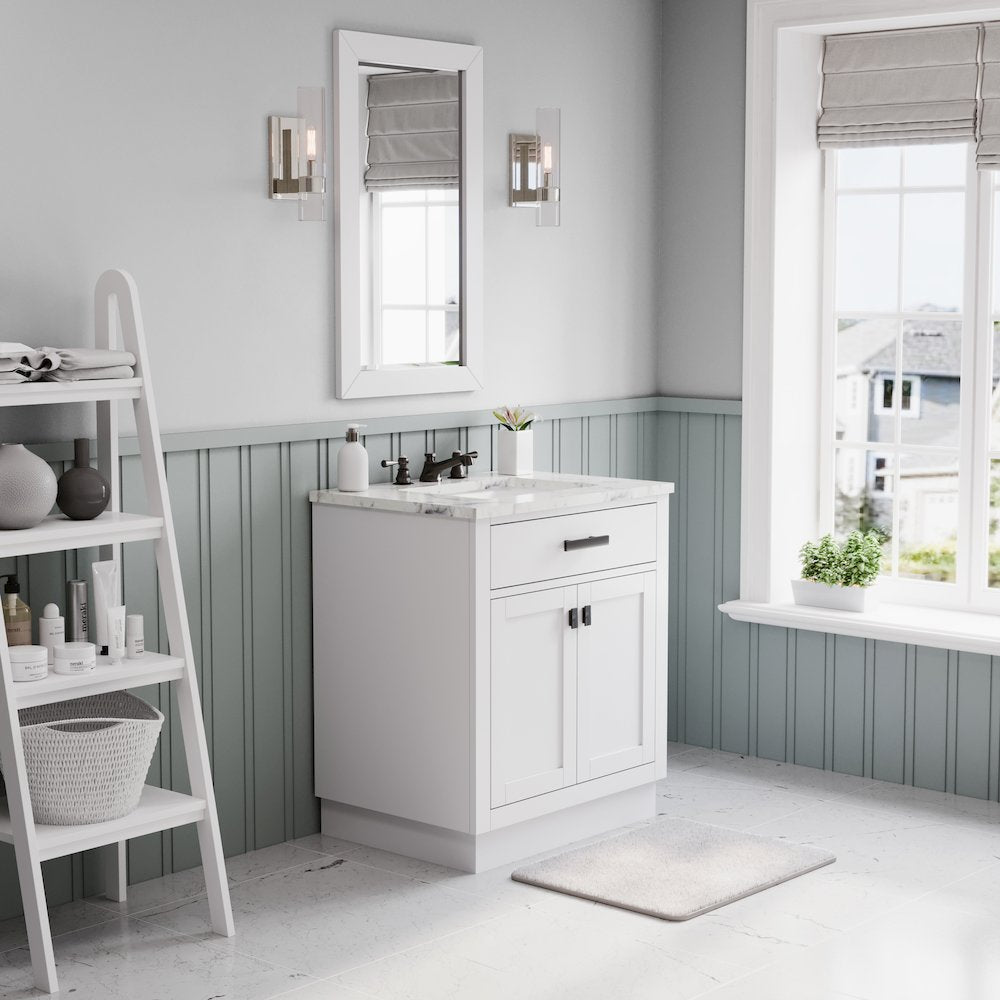 Hartford 30 In. Single Sink Carrara White Marble Countertop Bath Vanity