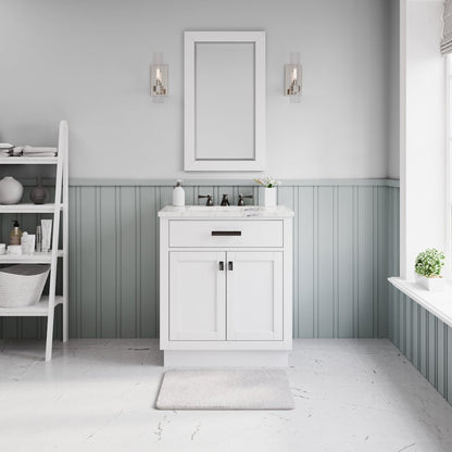 Hartford 30 In. Single Sink Carrara White Marble Countertop Bath Vanity