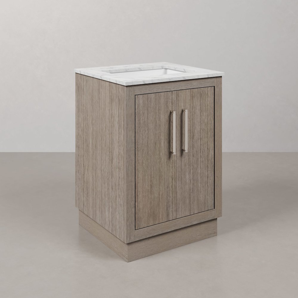 Hugo 24 In. Single Sink Carrara White Marble Countertop Bath Vanity in Grey Oak