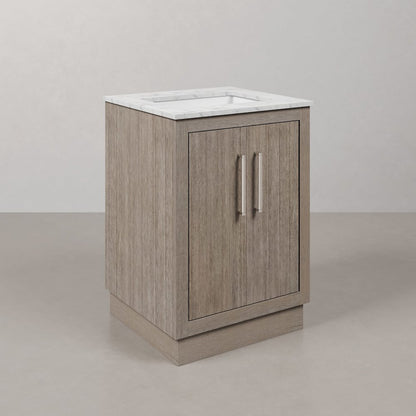 Hugo 24 In. Single Sink Carrara White Marble Countertop Bath Vanity in Grey Oak