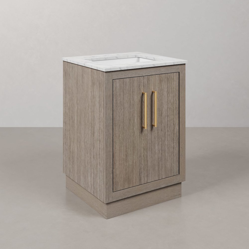 Hugo 24 In. Single Sink Carrara White Marble Countertop Bath Vanity in Grey Oak