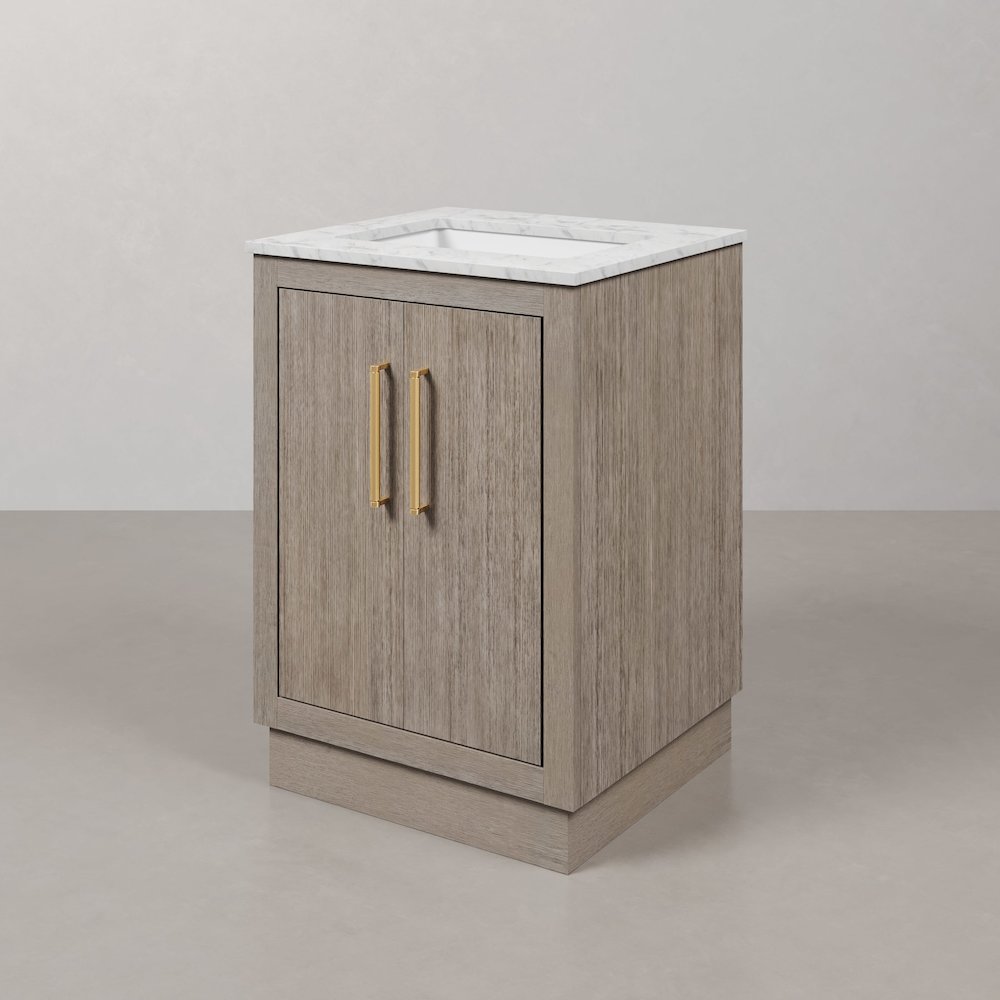 Hugo 24 In. Single Sink Carrara White Marble Countertop Bath Vanity in Grey Oak