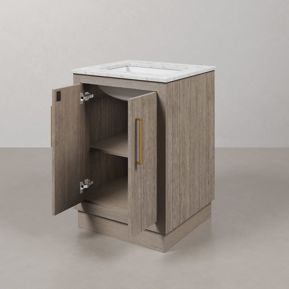 Hugo 24 In. Single Sink Carrara White Marble Countertop Bath Vanity in Grey Oak