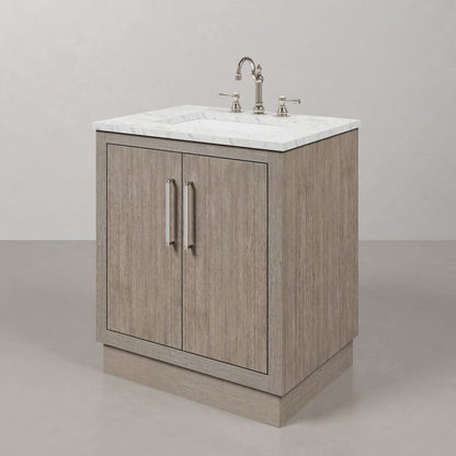 Hugo 30 In. Single Sink Carrara White Marble Countertop Bath Vanity in Grey Oak