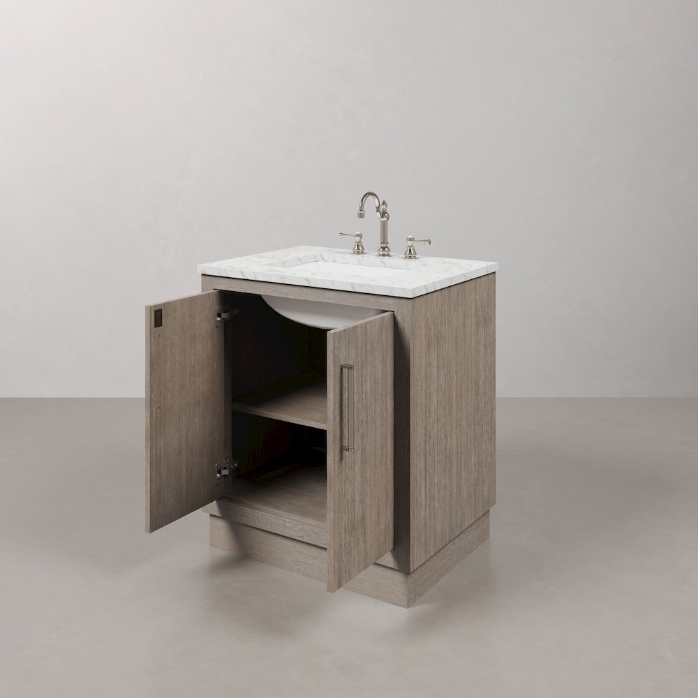 Hugo 30 In. Single Sink Carrara White Marble Countertop Bath Vanity in Grey Oak