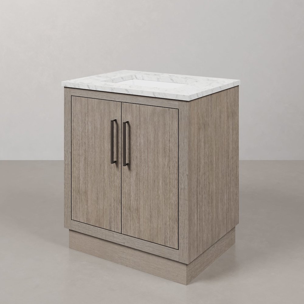 Hugo 30 In. Single Sink Carrara White Marble Countertop Vanity in Grey Oak