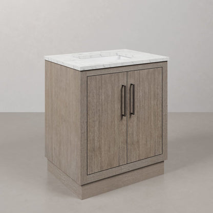 Hugo 30 In. Single Sink Carrara White Marble Countertop Vanity in Grey Oak