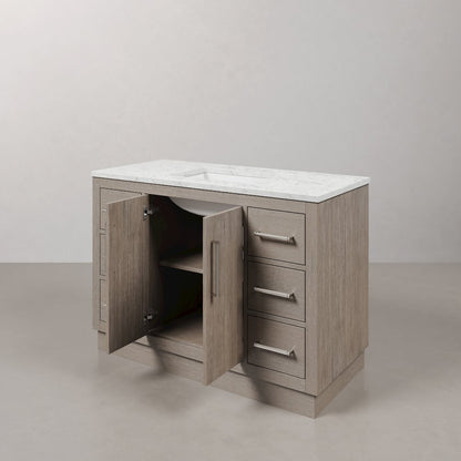 Hugo 48 In. Single Sink Carrara White Marble Countertop Bath Vanity in Grey Oak
