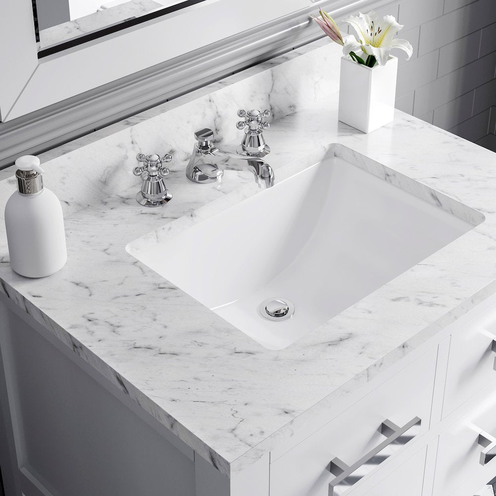 Madalyn 30 In. Single Sink Carrara White Marble Countertop Bath Vanity
