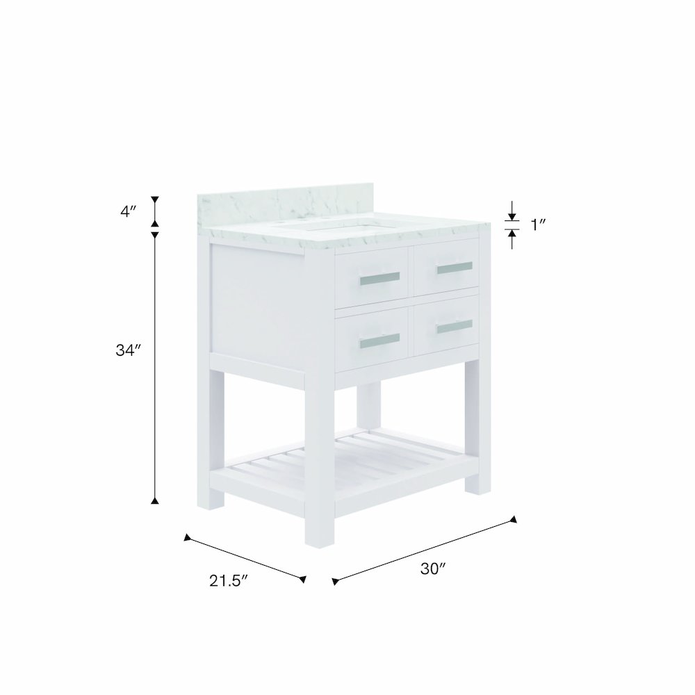 Madalyn 30 In. Single Sink Carrara White Marble Countertop Bath Vanity