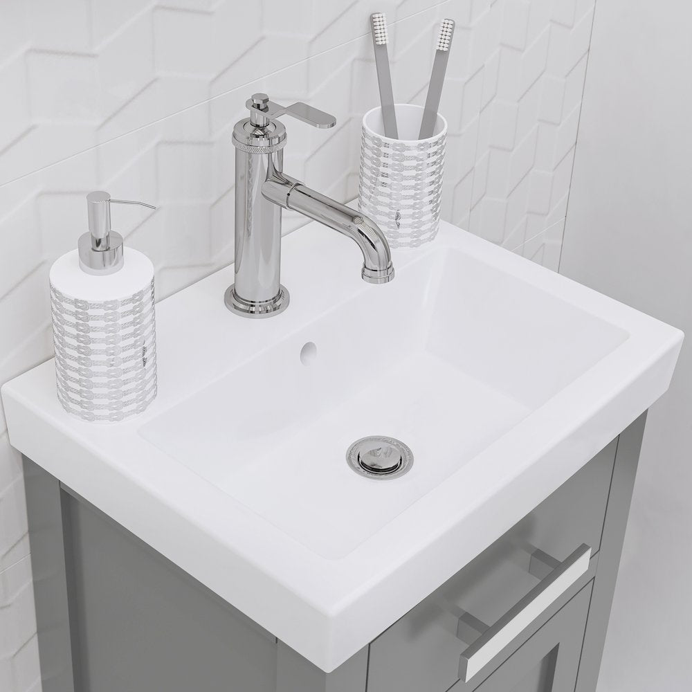 Mia 18 In. Integrated Ceramic Sink Top Vanity in Cashmere Grey
