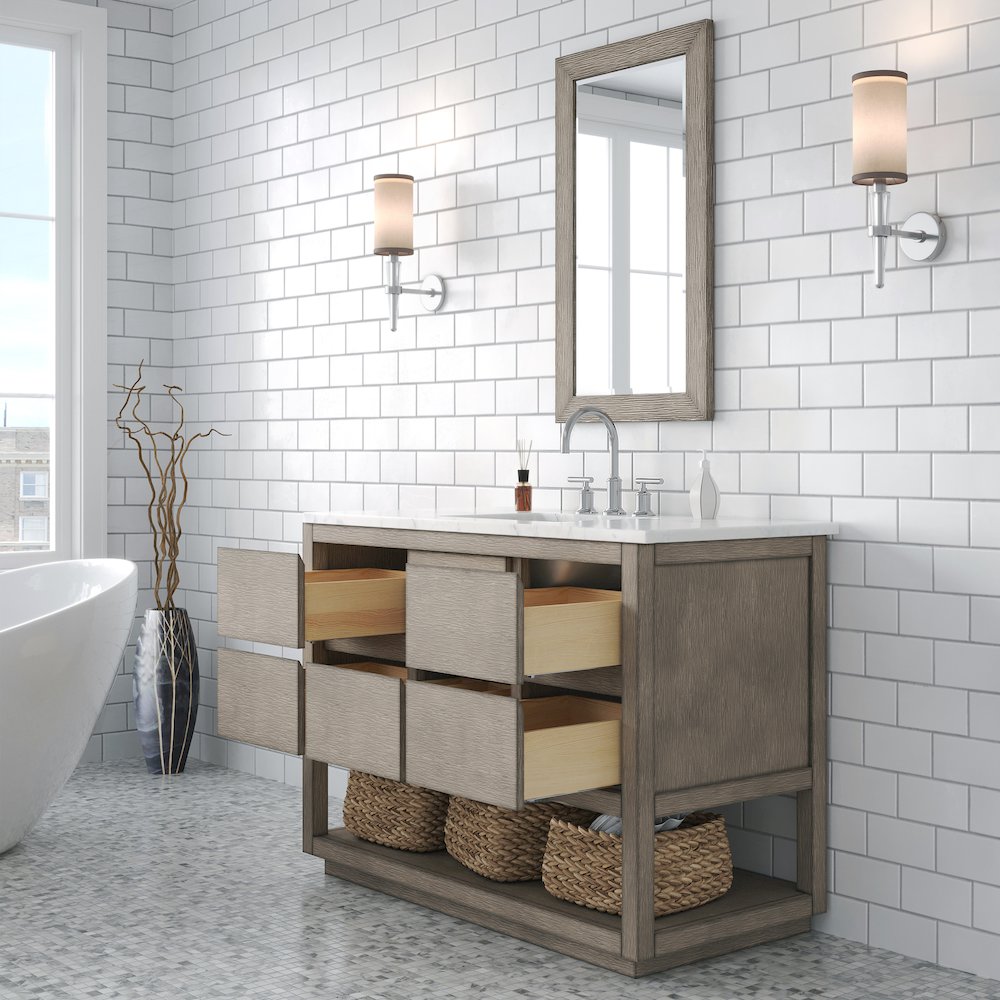 Oakman 48 In. Single Sink Carrara White Marble Countertop Bath Vanity