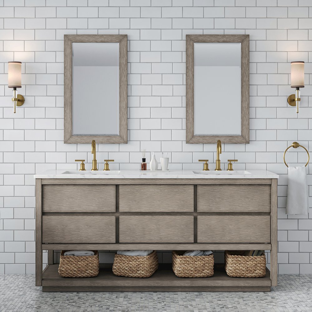 Oakman 72 In. Double Sink Carrara White Marble Countertop Bath Vanity