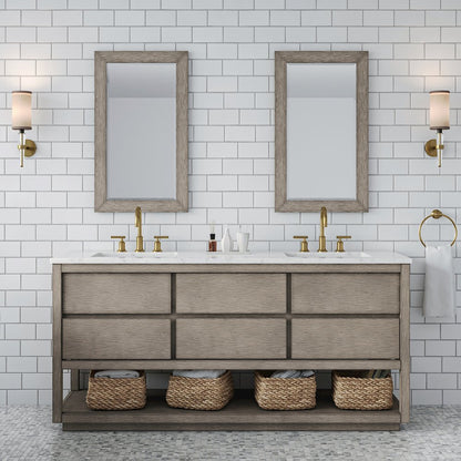 Oakman 72 In. Double Sink Carrara White Marble Countertop Bath Vanity