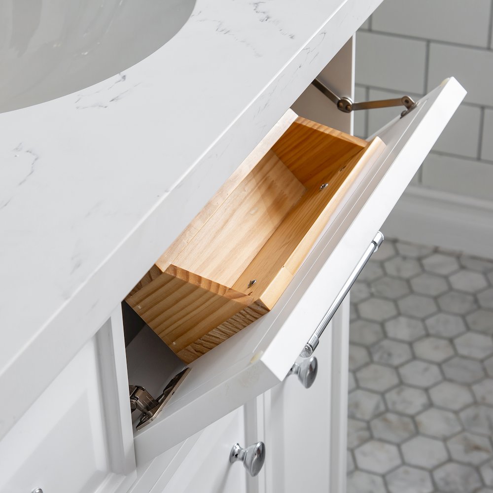 Palace 60 In. Double Sink Carrara Quartz Countertop Bath Vanity in Pure White