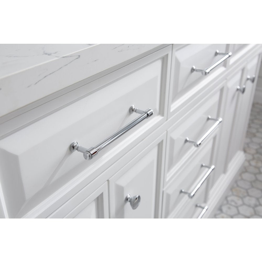 Palace 60 In. Double Sink Carrara Quartz Countertop Bath Vanity in Pure White